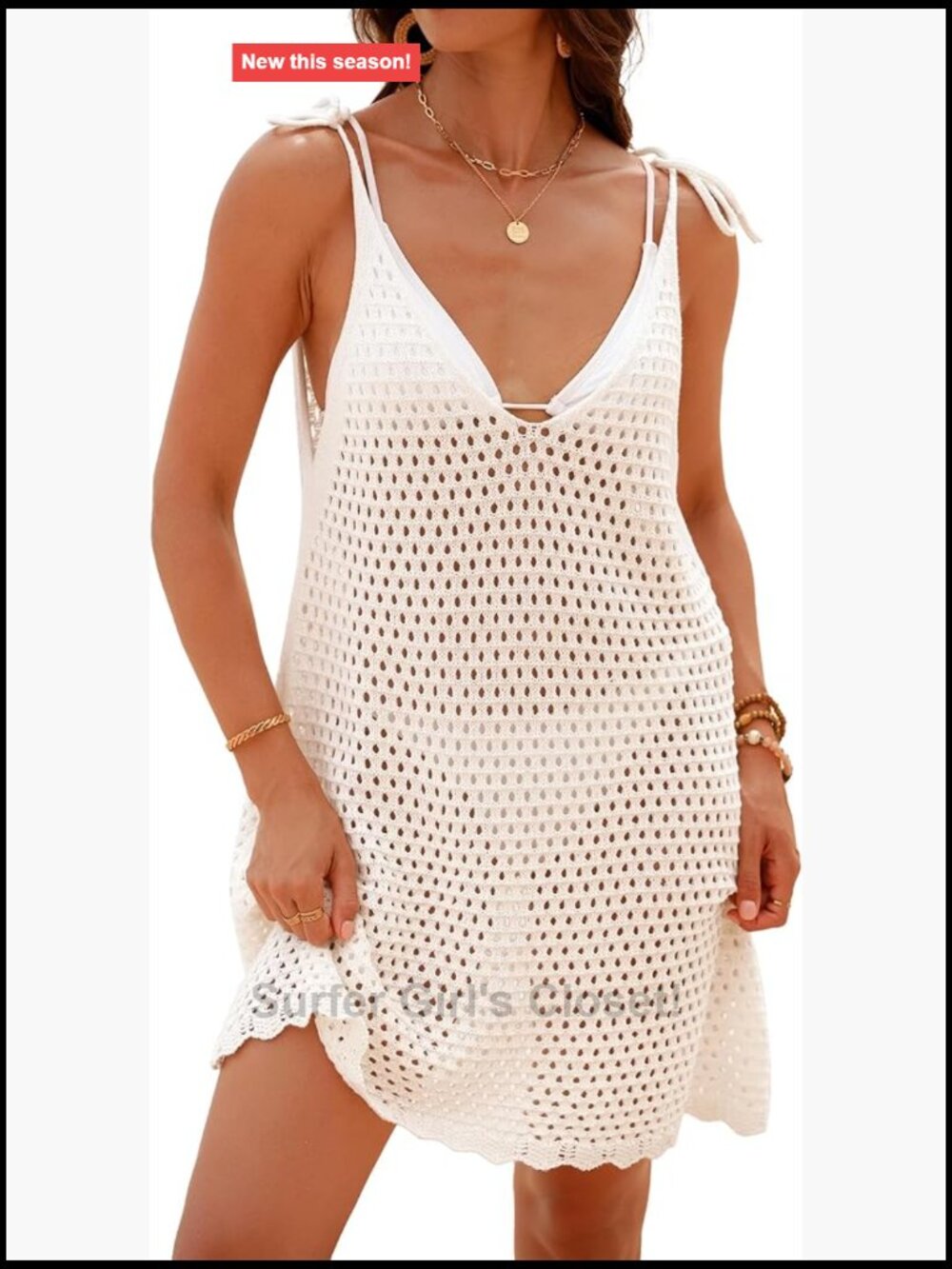 Crochet Swimsuit Cover Up Sleeveless Beach Tank Dress Adjustable Straps